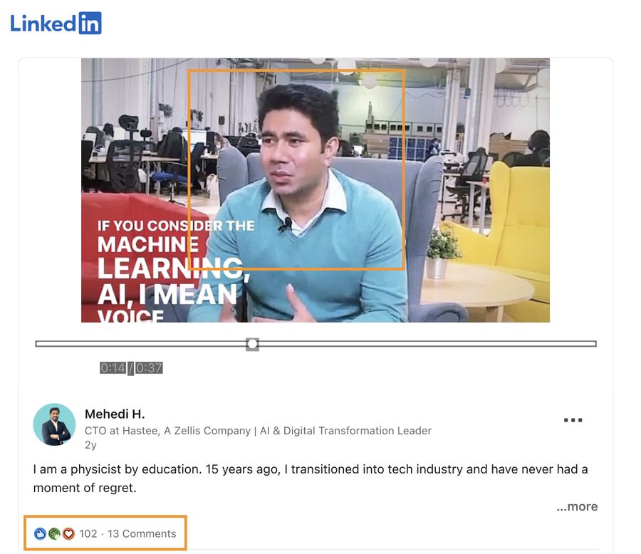 Mehedi Hasan CTO Hastee Zellis LinkedIn video interview encouraging women to join the tech industry — 102 reactions 13 comments, October 2023
